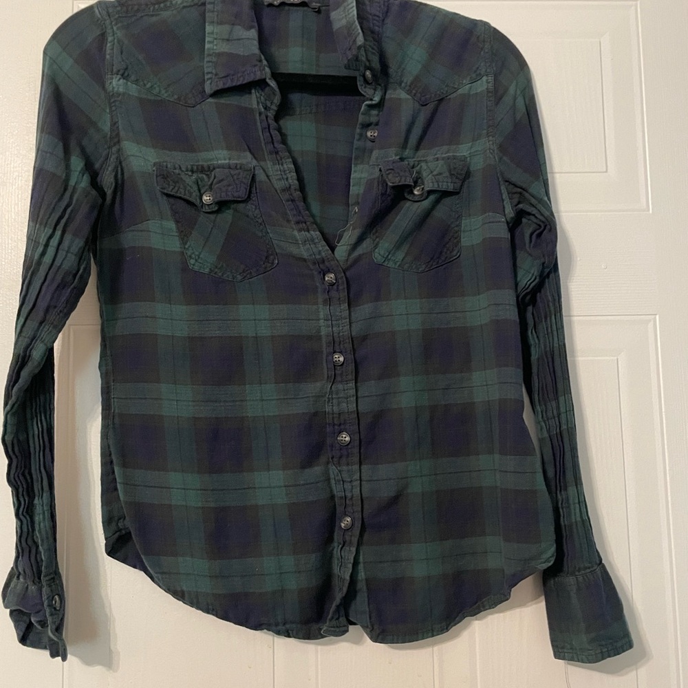 Suzy Shier Navy Plaid Shirt